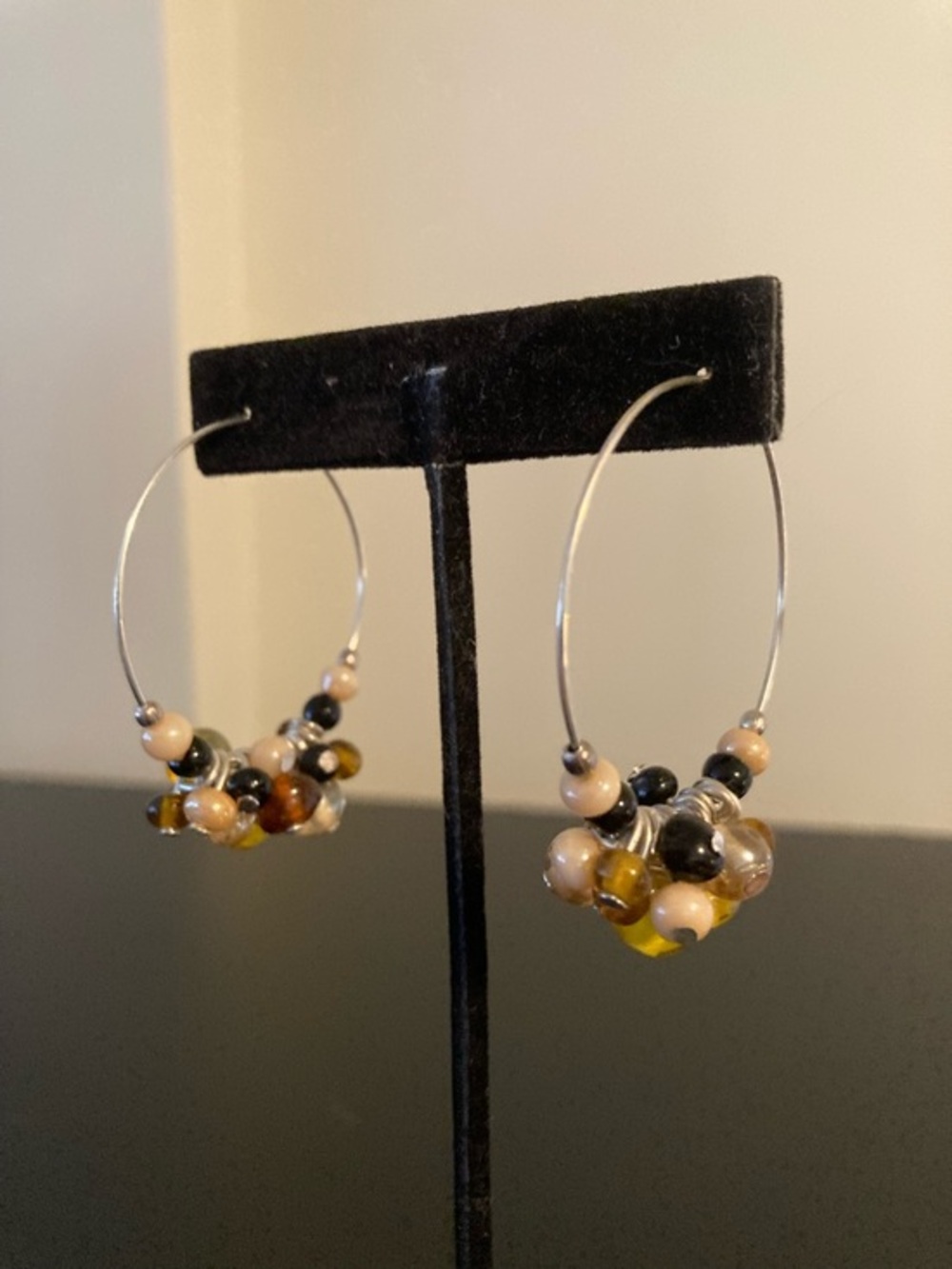 Beaded Cluster Hoop Earrings - Neutral Mix